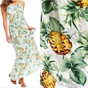 SKIES ARE BLUE Pineapple Print Halter Maxi Dress